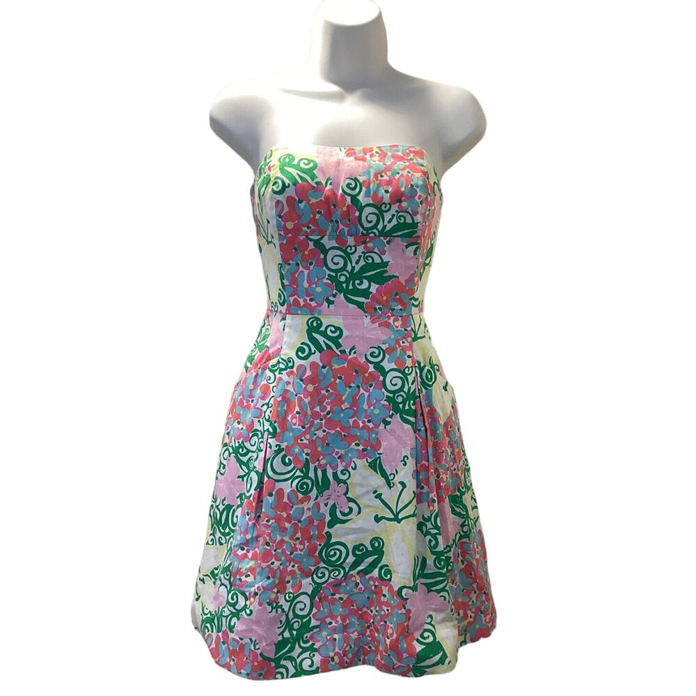 Lilly Pulitzer Y2K Strapless Butterfly Floral Print Crinoline Party Dress 2 XS